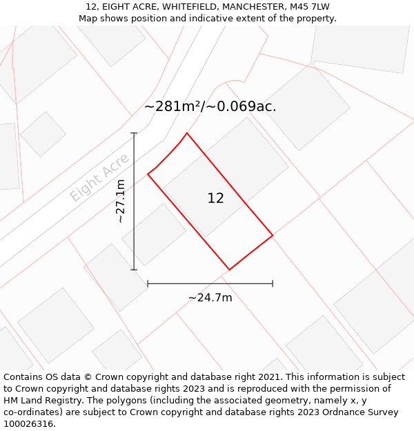 12, EIGHT ACRE, WHITEFIELD, MANCHESTER, M45 7LW: Plot and title map