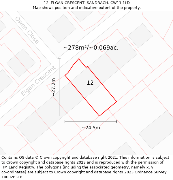 12, ELGAN CRESCENT, SANDBACH, CW11 1LD: Plot and title map