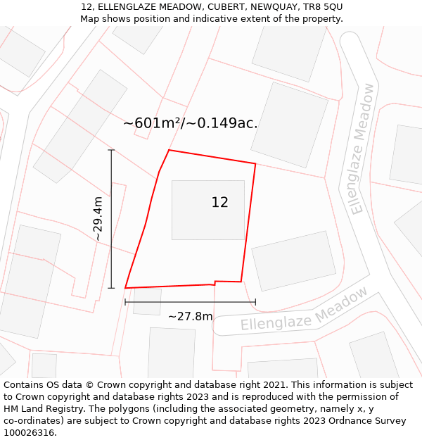 12, ELLENGLAZE MEADOW, CUBERT, NEWQUAY, TR8 5QU: Plot and title map