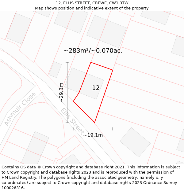 12, ELLIS STREET, CREWE, CW1 3TW: Plot and title map