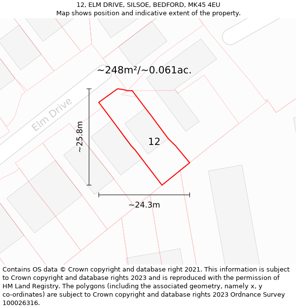 12, ELM DRIVE, SILSOE, BEDFORD, MK45 4EU: Plot and title map