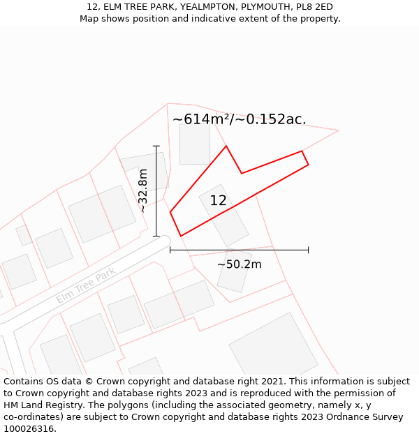 12, ELM TREE PARK, YEALMPTON, PLYMOUTH, PL8 2ED: Plot and title map