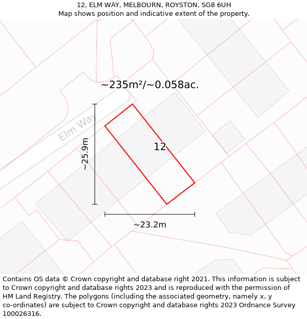 12, ELM WAY, MELBOURN, ROYSTON, SG8 6UH: Plot and title map