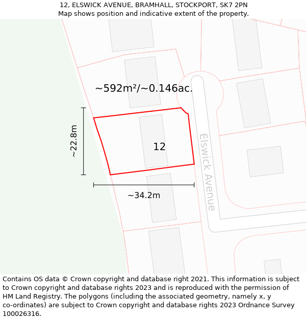 12, ELSWICK AVENUE, BRAMHALL, STOCKPORT, SK7 2PN: Plot and title map