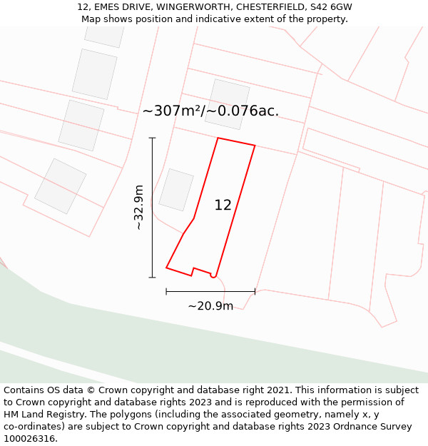 12, EMES DRIVE, WINGERWORTH, CHESTERFIELD, S42 6GW: Plot and title map