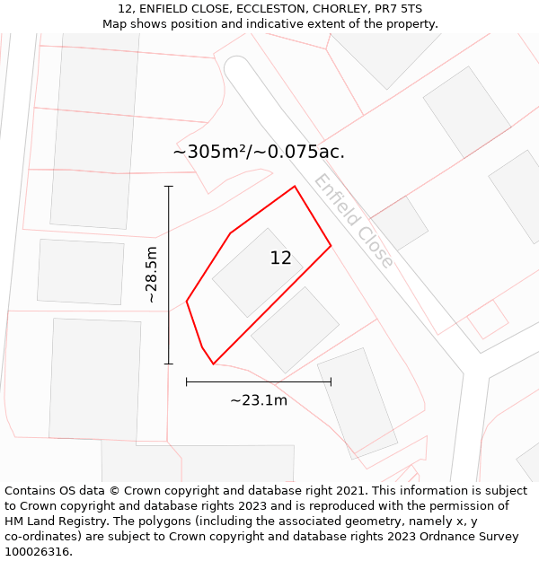 12, ENFIELD CLOSE, ECCLESTON, CHORLEY, PR7 5TS: Plot and title map