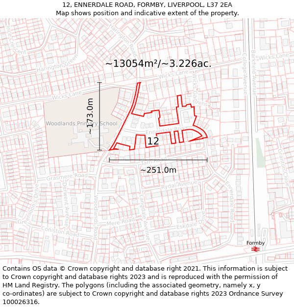 12, ENNERDALE ROAD, FORMBY, LIVERPOOL, L37 2EA: Plot and title map