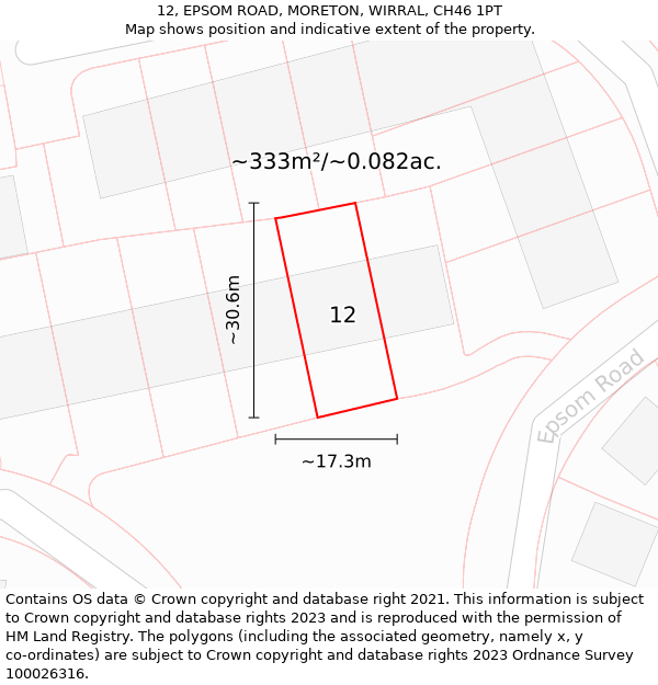 12, EPSOM ROAD, MORETON, WIRRAL, CH46 1PT: Plot and title map