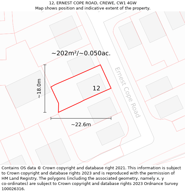 12, ERNEST COPE ROAD, CREWE, CW1 4GW: Plot and title map