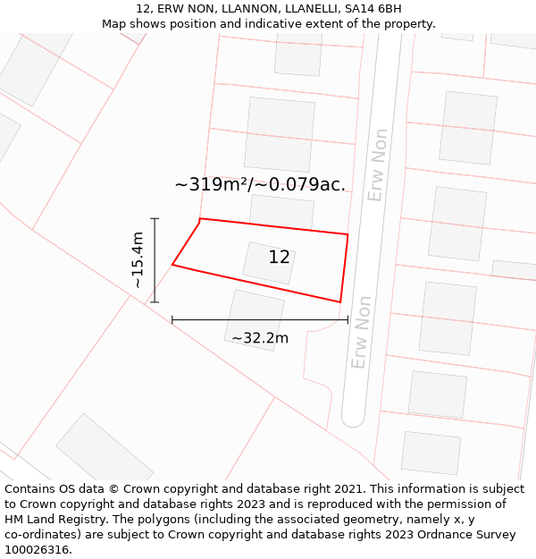 12, ERW NON, LLANNON, LLANELLI, SA14 6BH: Plot and title map