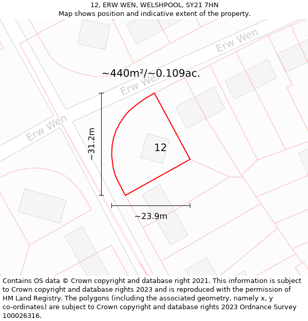 12, ERW WEN, WELSHPOOL, SY21 7HN: Plot and title map