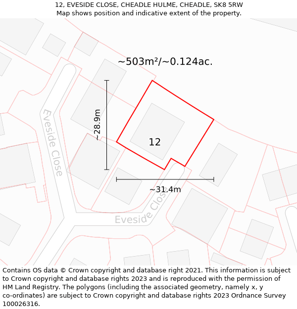 12, EVESIDE CLOSE, CHEADLE HULME, CHEADLE, SK8 5RW: Plot and title map