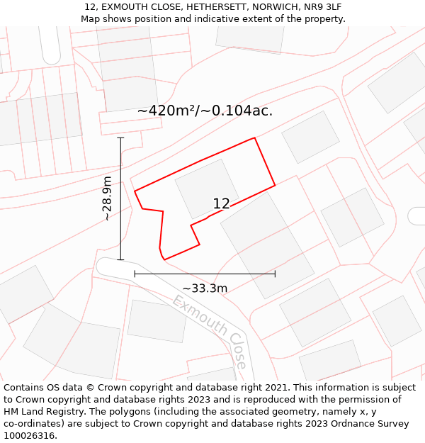 12, EXMOUTH CLOSE, HETHERSETT, NORWICH, NR9 3LF: Plot and title map