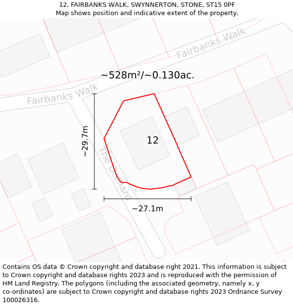 12, FAIRBANKS WALK, SWYNNERTON, STONE, ST15 0PF: Plot and title map