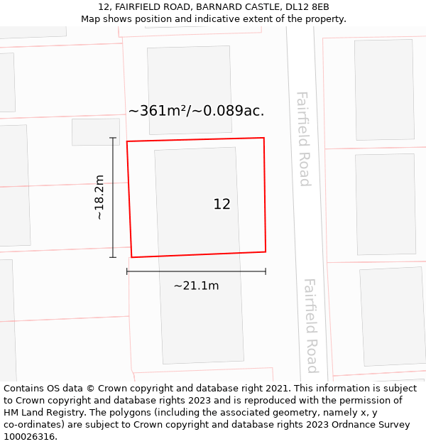 12, FAIRFIELD ROAD, BARNARD CASTLE, DL12 8EB: Plot and title map