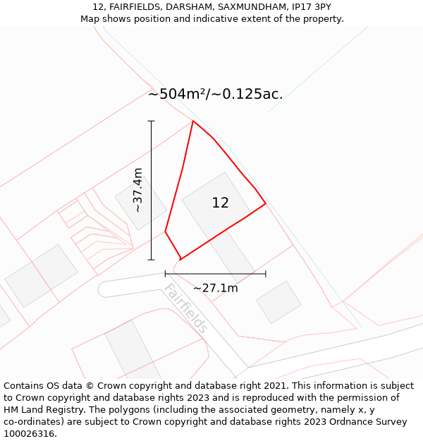 12, FAIRFIELDS, DARSHAM, SAXMUNDHAM, IP17 3PY: Plot and title map