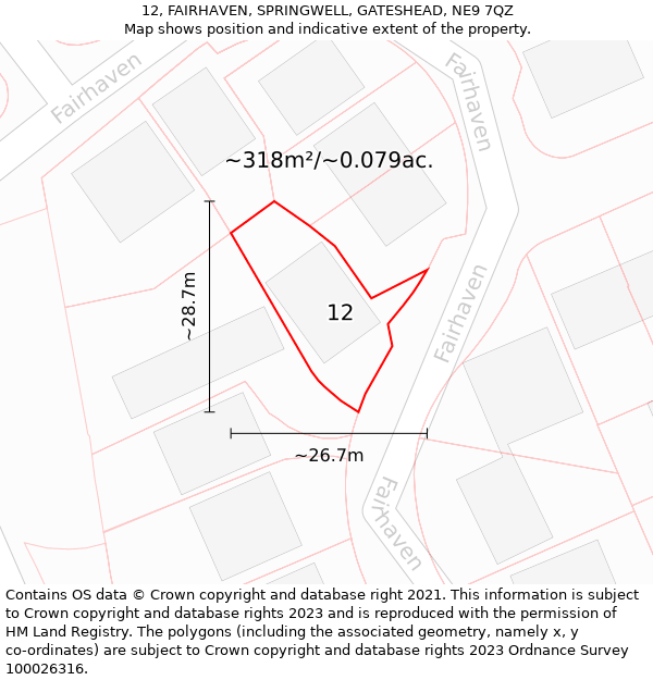 12, FAIRHAVEN, SPRINGWELL, GATESHEAD, NE9 7QZ: Plot and title map