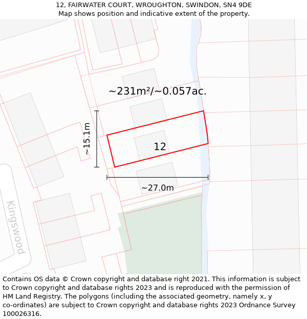 12, FAIRWATER COURT, WROUGHTON, SWINDON, SN4 9DE: Plot and title map