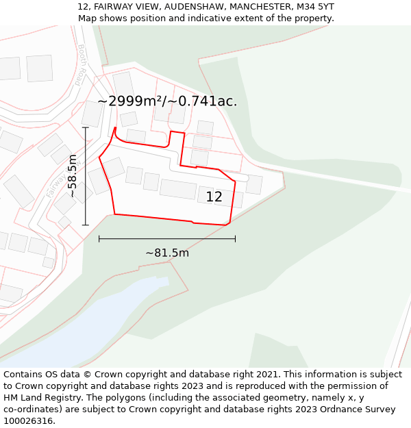 12, FAIRWAY VIEW, AUDENSHAW, MANCHESTER, M34 5YT: Plot and title map