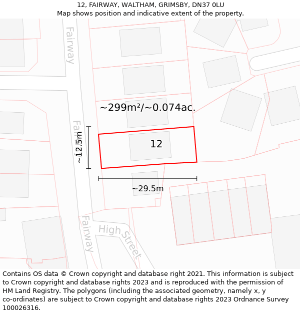 12, FAIRWAY, WALTHAM, GRIMSBY, DN37 0LU: Plot and title map