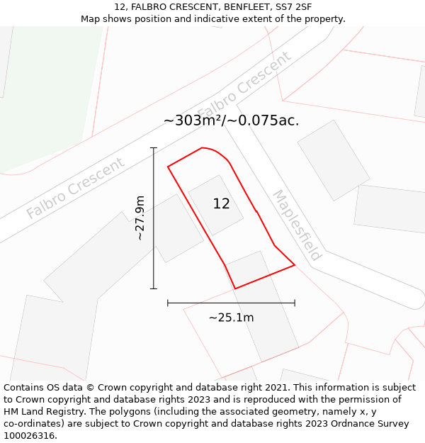 12, FALBRO CRESCENT, BENFLEET, SS7 2SF: Plot and title map