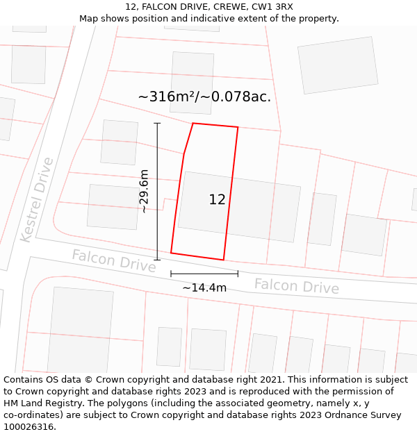 12, FALCON DRIVE, CREWE, CW1 3RX: Plot and title map