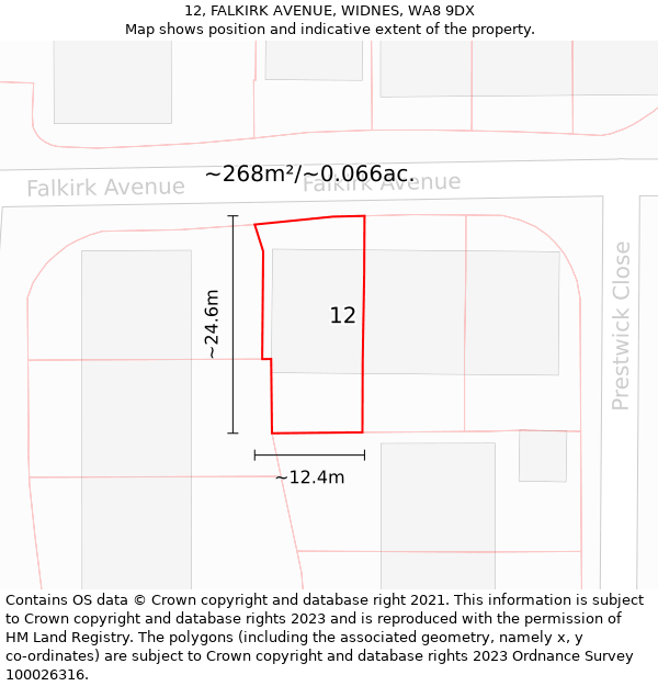 12, FALKIRK AVENUE, WIDNES, WA8 9DX: Plot and title map