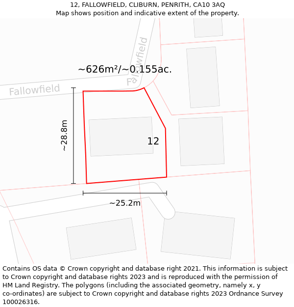 12, FALLOWFIELD, CLIBURN, PENRITH, CA10 3AQ: Plot and title map