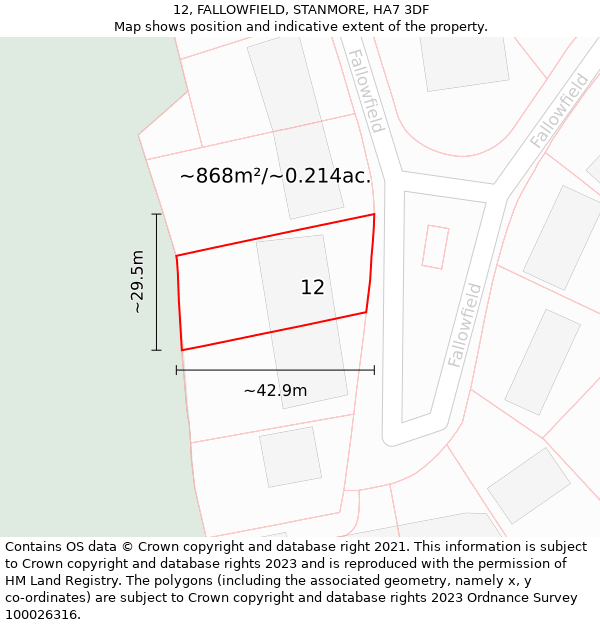 12, FALLOWFIELD, STANMORE, HA7 3DF: Plot and title map