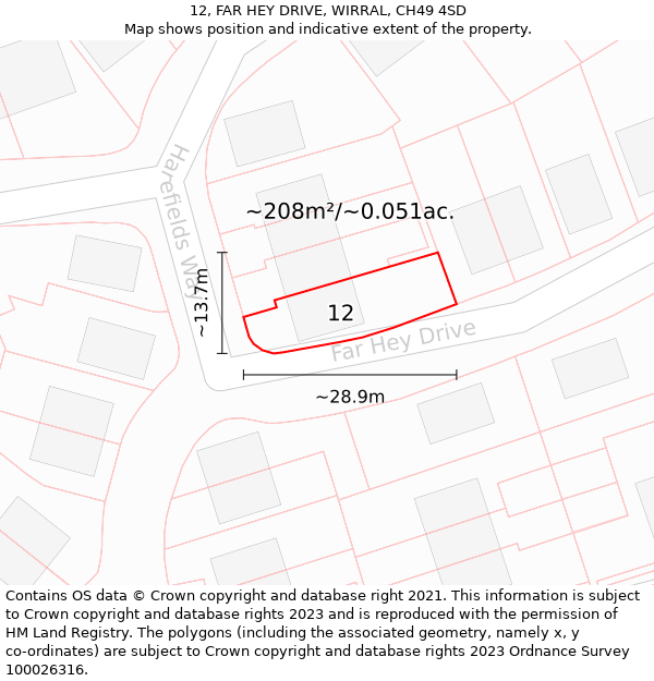 12, FAR HEY DRIVE, WIRRAL, CH49 4SD: Plot and title map