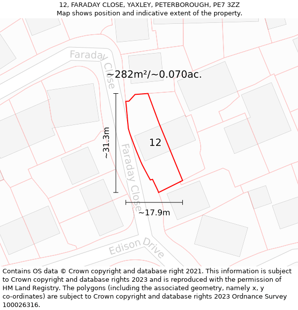 12, FARADAY CLOSE, YAXLEY, PETERBOROUGH, PE7 3ZZ: Plot and title map