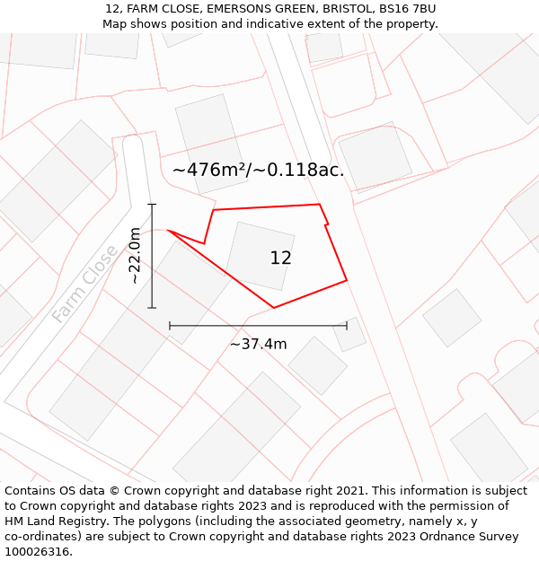 12, FARM CLOSE, EMERSONS GREEN, BRISTOL, BS16 7BU: Plot and title map