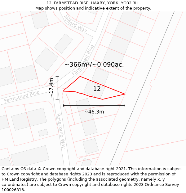 12, FARMSTEAD RISE, HAXBY, YORK, YO32 3LL: Plot and title map