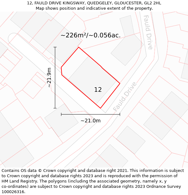 12, FAULD DRIVE KINGSWAY, QUEDGELEY, GLOUCESTER, GL2 2HL: Plot and title map