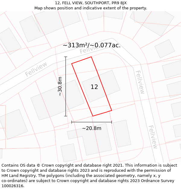 12, FELL VIEW, SOUTHPORT, PR9 8JX: Plot and title map