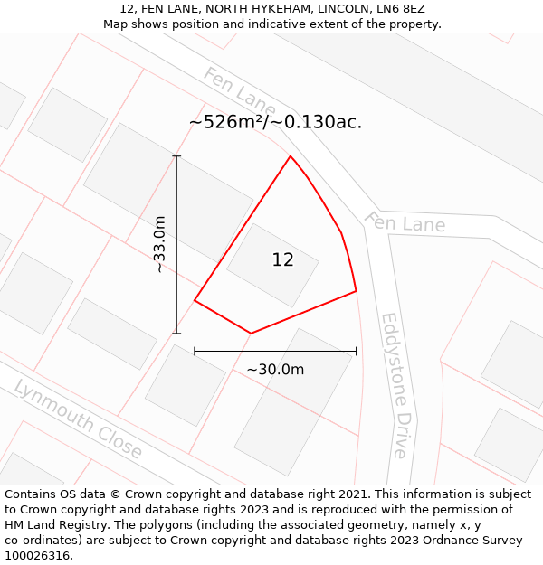 12, FEN LANE, NORTH HYKEHAM, LINCOLN, LN6 8EZ: Plot and title map