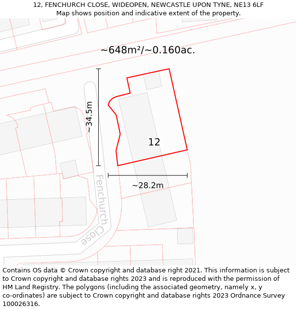 12, FENCHURCH CLOSE, WIDEOPEN, NEWCASTLE UPON TYNE, NE13 6LF: Plot and title map