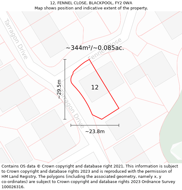 12, FENNEL CLOSE, BLACKPOOL, FY2 0WA: Plot and title map