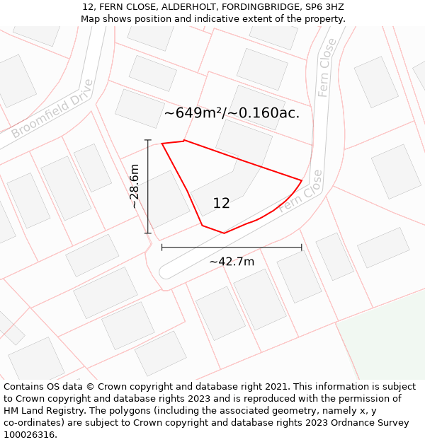 12, FERN CLOSE, ALDERHOLT, FORDINGBRIDGE, SP6 3HZ: Plot and title map