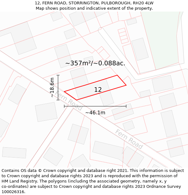 12, FERN ROAD, STORRINGTON, PULBOROUGH, RH20 4LW: Plot and title map