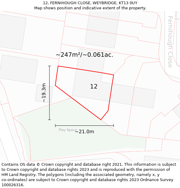 12, FERNIHOUGH CLOSE, WEYBRIDGE, KT13 0UY: Plot and title map