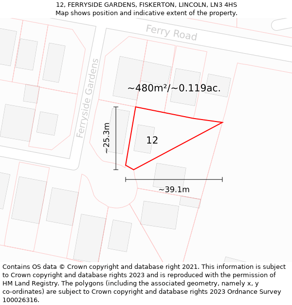 12, FERRYSIDE GARDENS, FISKERTON, LINCOLN, LN3 4HS: Plot and title map