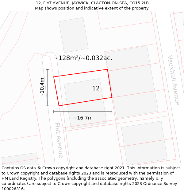 12, FIAT AVENUE, JAYWICK, CLACTON-ON-SEA, CO15 2LB: Plot and title map