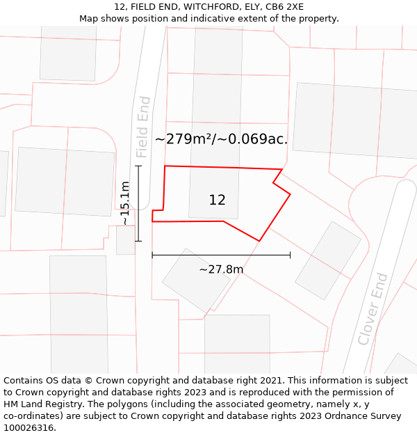 12, FIELD END, WITCHFORD, ELY, CB6 2XE: Plot and title map