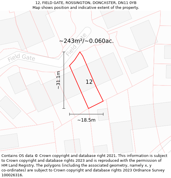 12, FIELD GATE, ROSSINGTON, DONCASTER, DN11 0YB: Plot and title map