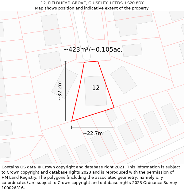 12, FIELDHEAD GROVE, GUISELEY, LEEDS, LS20 8DY: Plot and title map