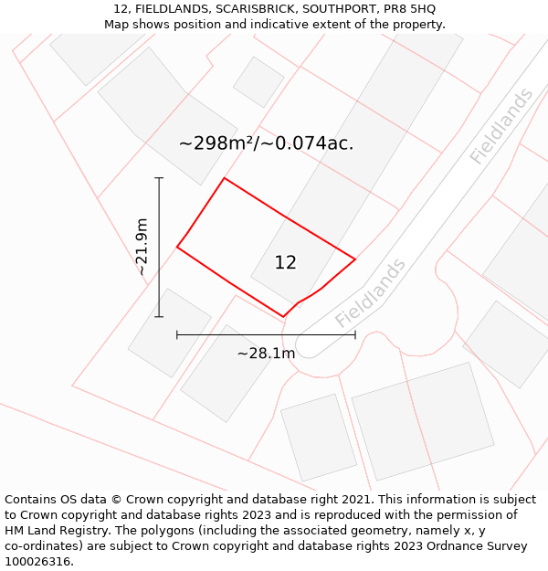 12, FIELDLANDS, SCARISBRICK, SOUTHPORT, PR8 5HQ: Plot and title map