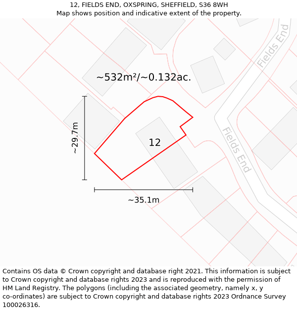 12, FIELDS END, OXSPRING, SHEFFIELD, S36 8WH: Plot and title map