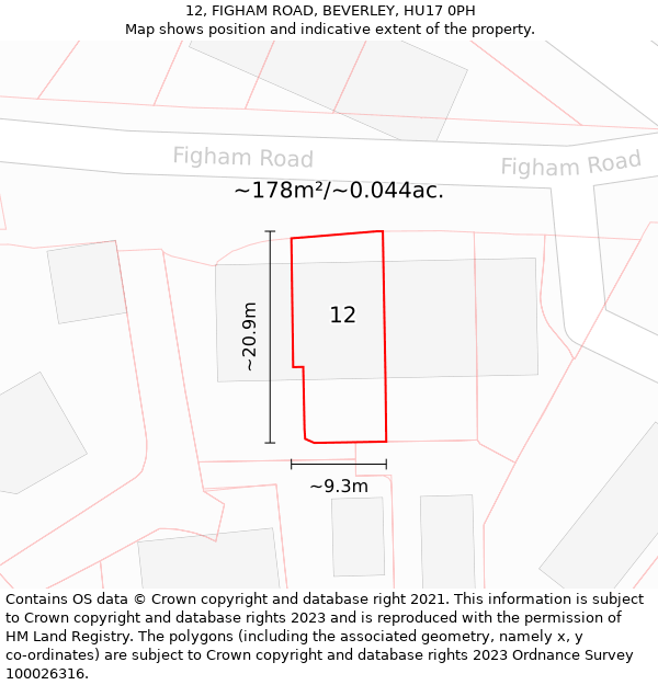 12, FIGHAM ROAD, BEVERLEY, HU17 0PH: Plot and title map