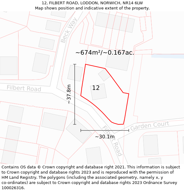 12, FILBERT ROAD, LODDON, NORWICH, NR14 6LW: Plot and title map